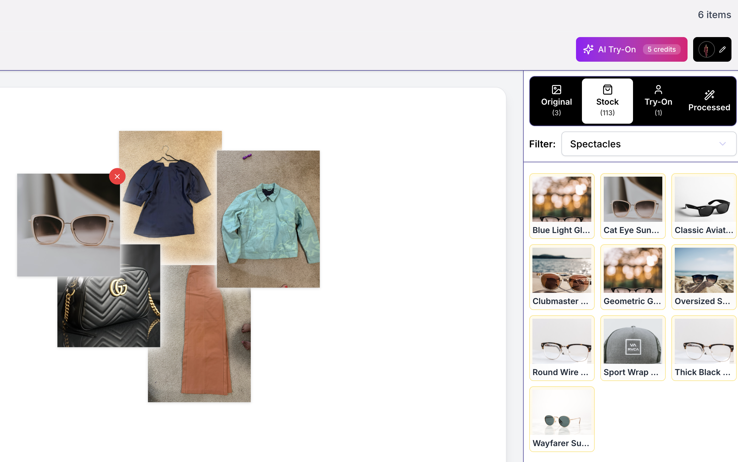 AI Virtual Try-On interface showing outfit visualization